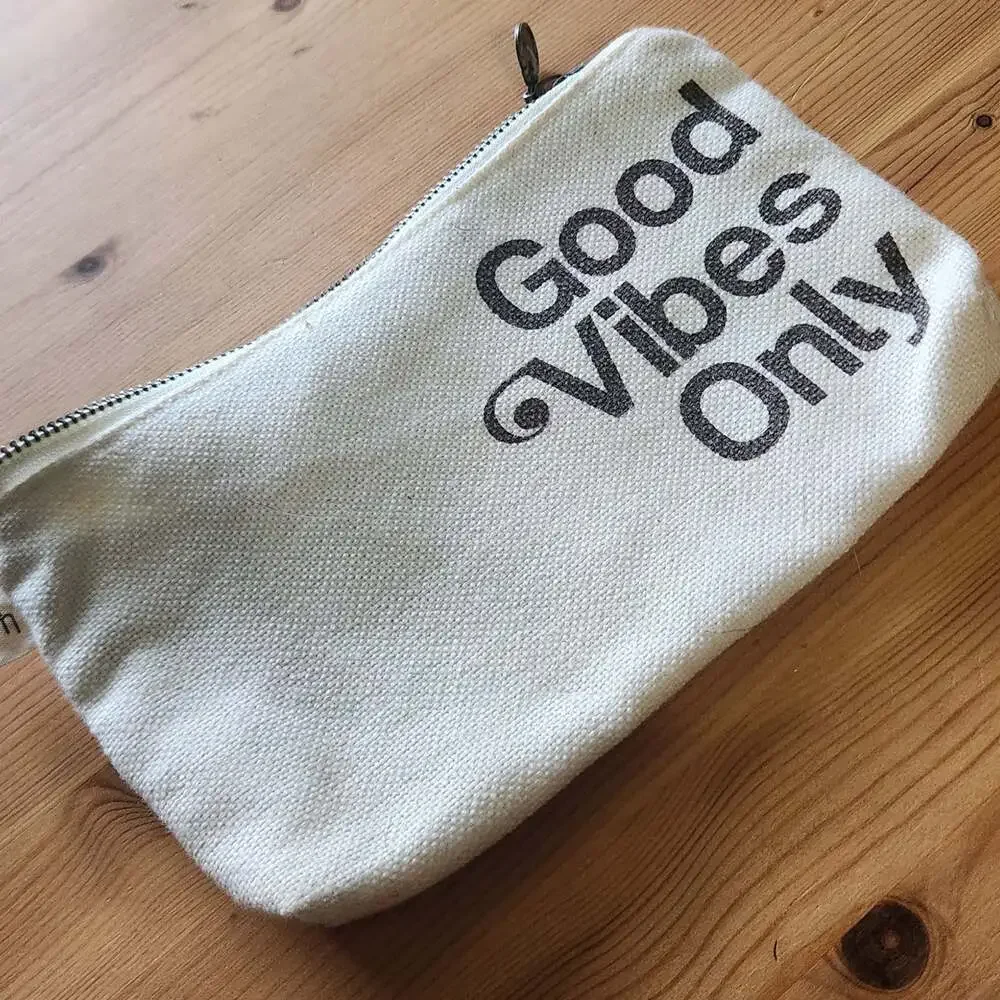Sun Bum Good Vibes Only Canvas Zipper Cosmetic Bag Pouch